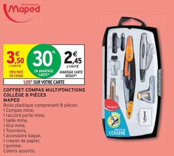 Intermarché COFFRET COMPAS MULTIFONCTIONS COLLÈGE 8 PIÈCES MAPED offre