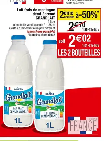 Cora x Carrefour Lait frais de montagne demi-écrémé offre