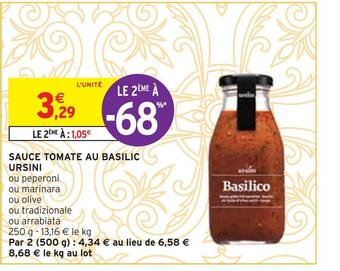 Intermarché Ursini sauce tomate au basilic offre