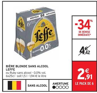 Intermarché Leffe bière blonde sans alcool offre