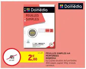 Intermarché Domedia feuilles simples a4 perforees offre