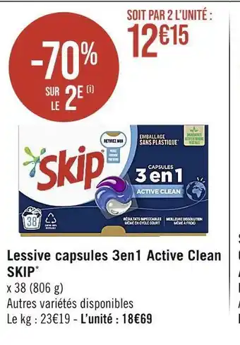 Casino Supermarchés Skip lessive capsules 3en1 active clean * offre