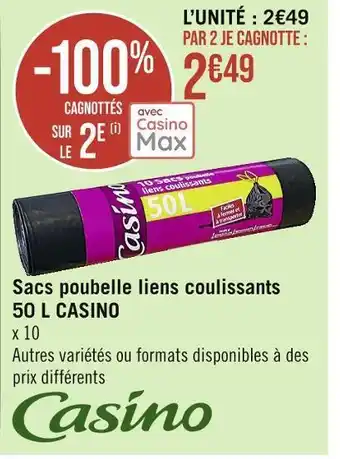 Casino Supermarchés Casino sacs poubelle liens coulissants 50 l offre
