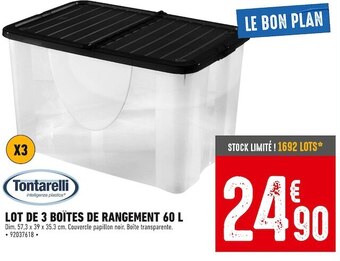Brico Cash Tontarelli lot de 3 boîtes de rangement 60 l offre
