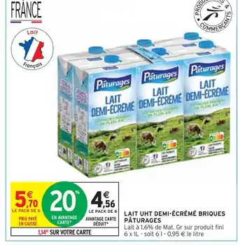 Intermarché Pâturages lait uht demi-écrémé briques offre