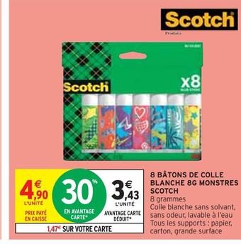 Intermarché Scotch 8 bâtons de colle blanche 8g monstres offre