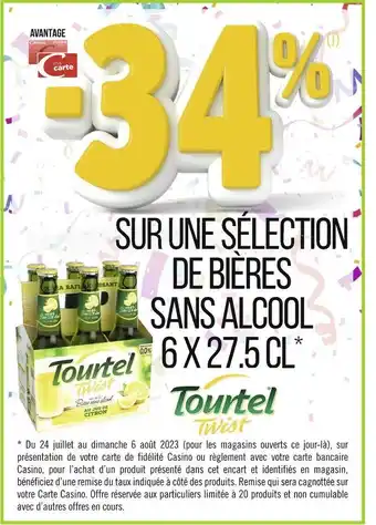 Casino Supermarchés Tourtel twist 34% avec ma carte casino sur une sélection de bières sans alcool 6 x 27,5 cl tourtel twist offre