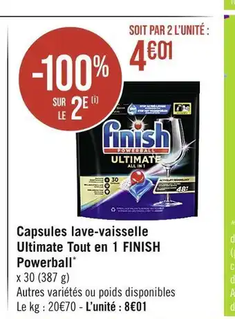 Casino Supermarchés Finish capsules lave-vaisselle ultimate tout en 1 powerball* offre