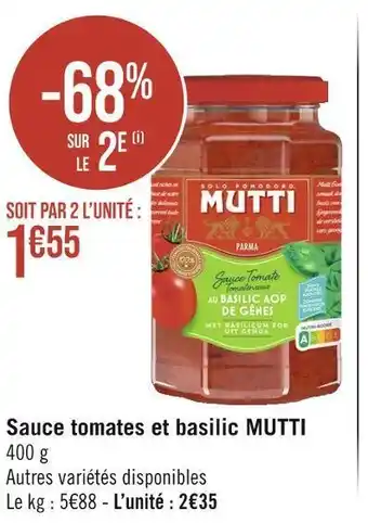 Mutti sauce tomates et basilic