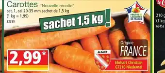 Carottes Nouvelle récolte" cat. 1, cal 20-35 mm sachet de 1,5 kg (1 kg = 1,99) 33380