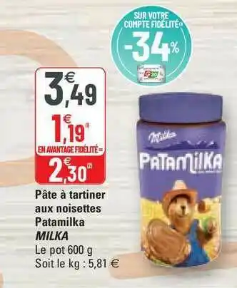 G20 Pâte à Tartiner Aux Noisettes Patamilka Milka offre