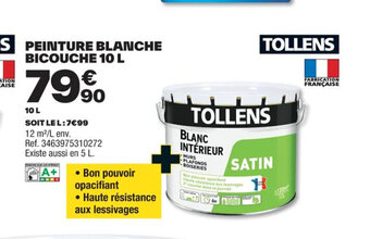 Brico Dépôt PEINTURE BLANCHE BICOUCHE 10 L offre