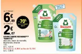 E.Leclerc LESSIVE LIQUIDE RECHARGE(2X3) "RAINETTE" offre