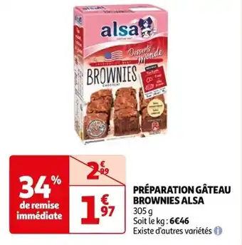 Auchan PRÉPARATION GÂTEAU BROWNIES ALSA offre