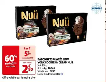 Auchan BÂTONNETS GLACÉS NEW YORK COOKIES & CREAM NUII offre