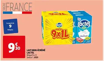 Auchan LAIT DEMI-ÉCRÉMÉ LACTEL Brique 9x11 Soit le l: 1€03 offre