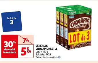 Auchan CÉRÉALES CHOCAPIC NESTLE Lot 3 x 450 g Soit le kg: 4€14 offre