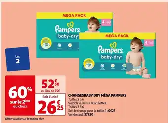 Auchan CHANGES BABY DRY MÉGA PAMPERS Tailles 2 à 6 offre