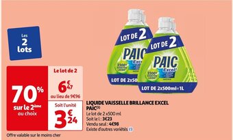 Auchan LIQUIDE VAISSELLE BRILLANCE EXCEL PAIC(¹) offre