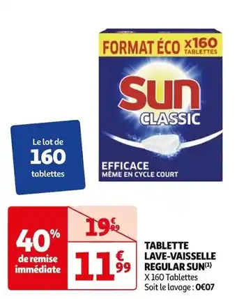TABLETTE LAVE-VAISSELLE REGULAR SUN(Âč) X 160 Tablettes Soit le lavage : 0âŹ07