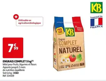 Auchan ENGRAIS COMPLET 5 kg(3) Idéal pour fruits, légumes et fleurs Apporte jusqu'à 3 mois offre