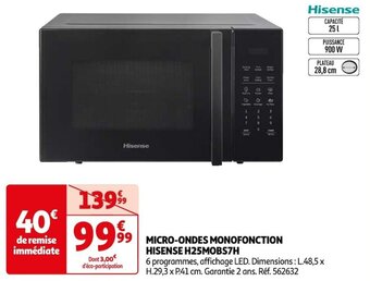 Auchan MICRO-ONDES MONOFONCTION HISENSE H25MOBS7H offre