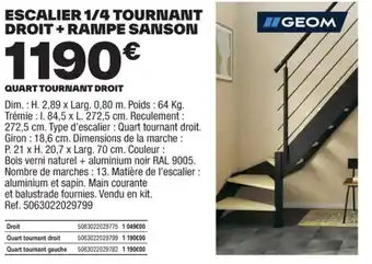 Brico Dépôt ESCALIER 1/4 TOURNANT DROIT + RAMPE SANSON offre