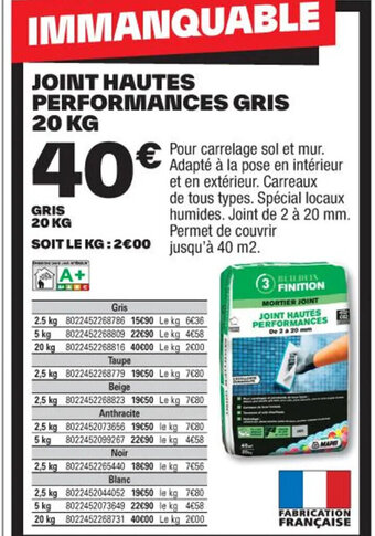 Brico Dépôt JOINT HAUTES PERFORMANCES GRIS 20 KG offre