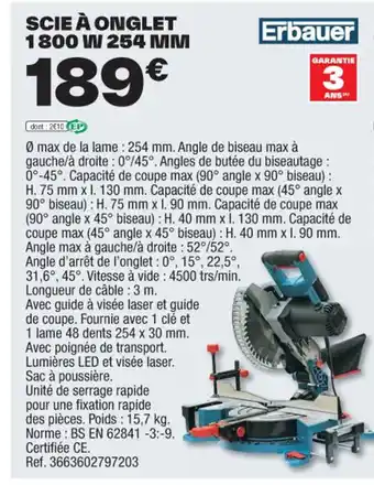 Brico Dépôt SCIE À ONGLET 1800 W 254 MM offre