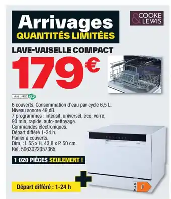 Brico Dépôt LAVE-VAISELLE COMPACT offre