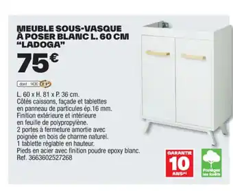 Brico Dépôt MEUBLE SOUS-VASQUE À POSER BLANC L. 60 CM "LADOGA" offre