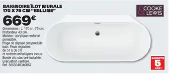Brico Dépôt BAIGNOIRE ÎLOT MURALE 170 X 75 CM "BELLINE" offre