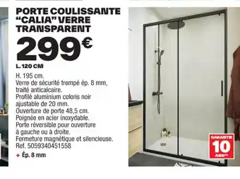 Brico Dépôt PORTE COULISSANTE "CALIA" VERRE TRANSPARENT offre