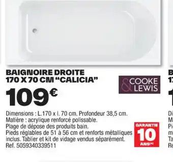 Brico Dépôt BAIGNOIRE DROITE 170 X70 CM "CALICIA" offre