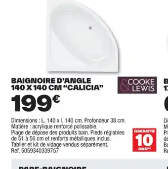 BAIGNOIRE D'ANGLE 140 X 140 CM "CALICIA"