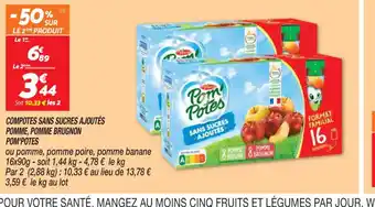 Netto COMPOTES SANS SUCRES AJOUTÉS POMME, POMME BRUGNON POM'POTES offre