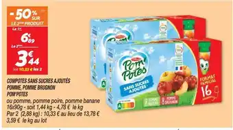 Netto Compotes sns sucres ajoutés pomme, pomme burgnon pom'potes offre