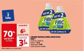 Auchan Liquide vaisselle brillance excel paic offre