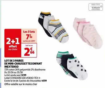 Auchan Lot de 3 paires de mini-chaussettes enfant inextenso offre