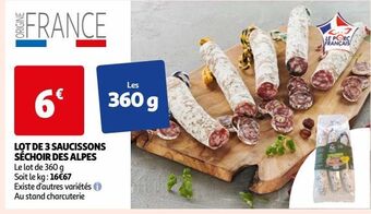 Auchan Lot de 3 saucissons séchoir des alpes offre