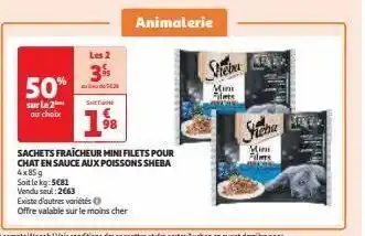 Auchan Supermarché Sachets fraîcheur mini filets pour chat en sauce aux poissons sheba offre