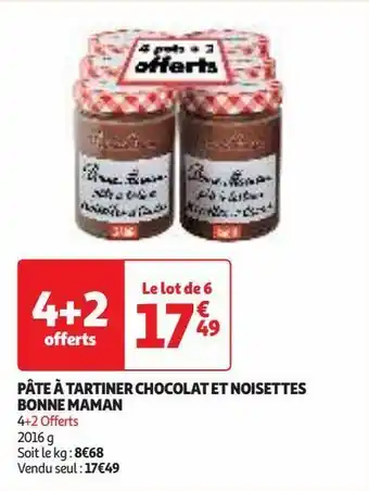 Auchan Supermarché Pâte à tartiner chocolat et noisettes bonne maman offre
