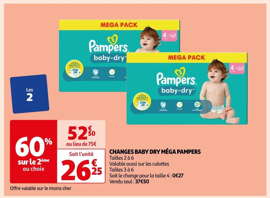 Promo Pampers changes baby dry méga chez Auchan