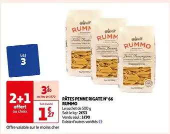 Auchan Rummo pâtes penne rigate n° 66 offre
