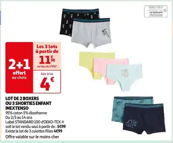 Auchan Inextenso lot de 2 boxers ou 3 shorties enfant offre