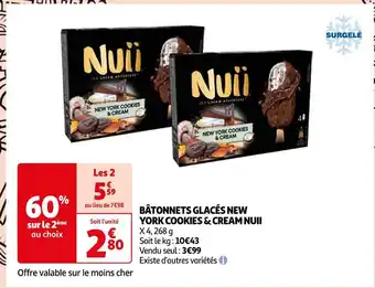 Auchan Nuii bâtonnets glacés new york cookies & cream offre