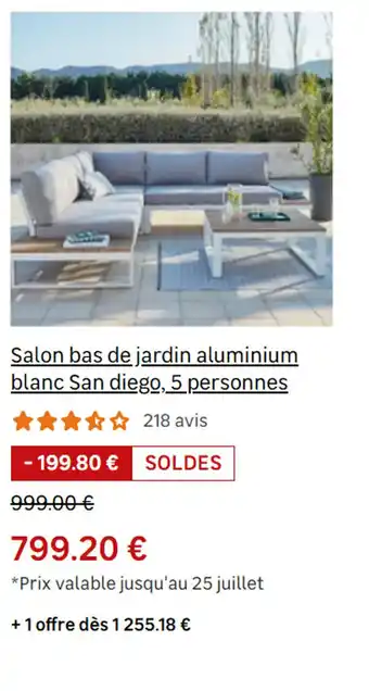 Salon bas de jardin aluminium blanc San diego, 5 personnes