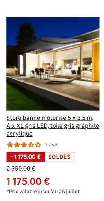 Leroy Merlin Store banne motorisé 5 x 3.5 m, Aix XL gris LED, toile gris graphite acrylique offre