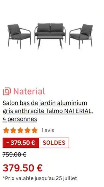 Leroy Merlin Salon bas de jardin aluminium gris anthracite Talmo NATERIAL, 4 personnes offre