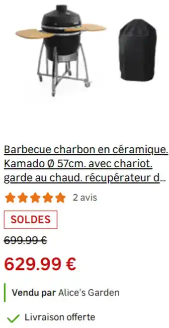 Leroy Merlin Barbecue charbon en céramique. Kamado Ø 57cm. avec chariot. garde au chaud. récupérateur d... offre